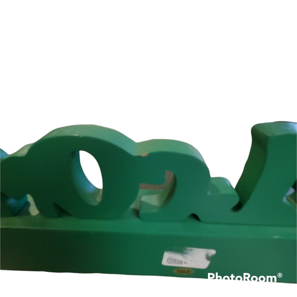 Welcome green wood sign table topper w/quote "Sit long, talk much, laugh often" - Picture 3 of 7